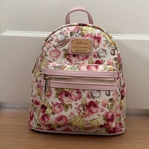 NWT Loungefly Disney Belle Beauty and the Beast Floral Print Mini Backpack